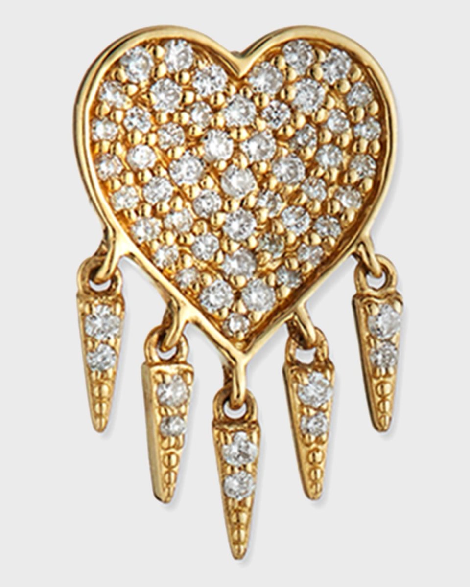 14k Diamond Heart & Fringe Stud Earring, Single